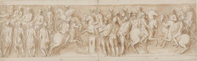 Sarmaten voor de keizerlijke raad (einde LXII, begin LXIII); omringd door bewakers, Marcus Aurelius en Pompeius te paard kijken naar een schermutseling (XC); Duitse edelen brengen een boodschap (tot het midden van XCI) door Giovanni Guerra
