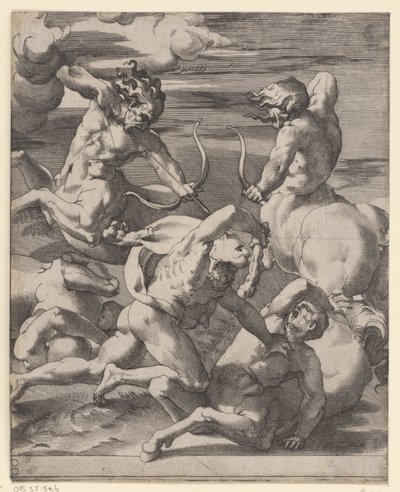 Hercules in gevecht met centauren door Giovanni Jacopo Caraglio