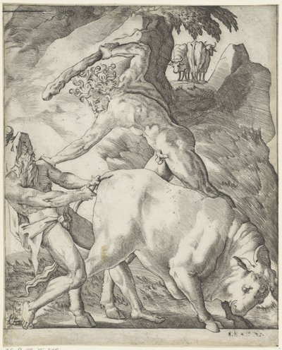 Hercules vecht met Cacus door Giovanni Jacopo Caraglio