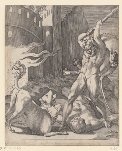 Hercules vecht met de Cerberus door Giovanni Jacopo Caraglio