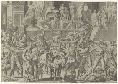 Slag tussen de Romeinen en de Sabijnen door Giovanni Jacopo Caraglio