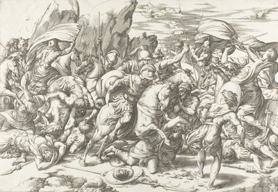 De strijd om het schild en de lans door Giovanni Jacopo Caraglio