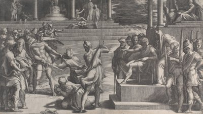 Het Martelaarschap van Sint-Paulus en de Veroordeling van Sint-Petrus door Giovanni Jacopo Caraglio
