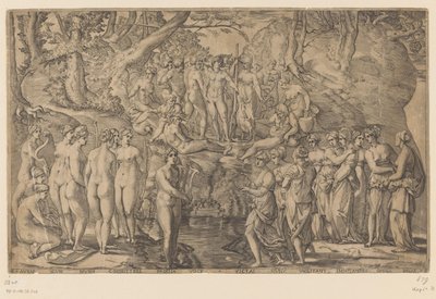 Wedstrijd tussen de Muzen en de Pierides door Giovanni Jacopo Caraglio