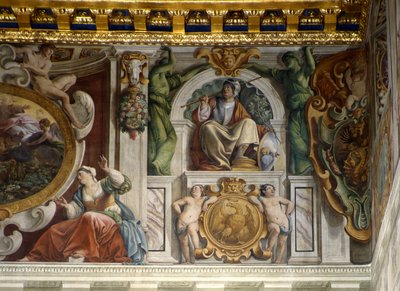 Detail van de fresco in de paleishal, Quirinaal Paleis, Rome door Giovanni Lanfranco