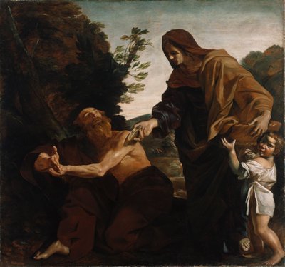 Elia ontvangt brood van de weduwe van Zarepath, 1621-24 door Giovanni Lanfranco