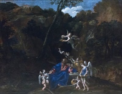 Jezus verzorgd door de engelen door Giovanni Lanfranco