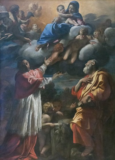 Madonna en Kind met St. Charles Borromeo en St. Bartholomeus door Giovanni Lanfranco