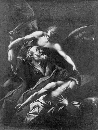 Het offer van Isaac door Giovanni Lanfranco