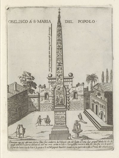 De Egyptische obelisk van Ramses II op Piazza del Popolo te Rome door Giovanni Maggi