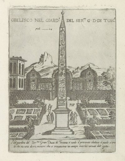 Egyptische obelisk in de tuin van de Villa Medici te Rome door Giovanni Maggi