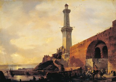 Genua, uitzicht op de vuurtoren door Giovanni Migliara