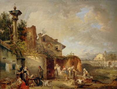Waskamer van klooster door Giovanni Migliara