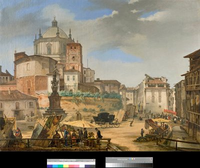 Uitzicht op piazza della vetra in Milaan, Italië door Giovanni Migliara