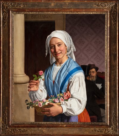 Meisje met een mand, binnen de biljartkamer door Giovanni Pagliarini