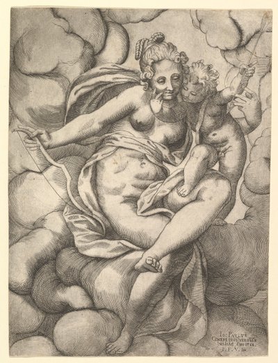 Venus en Cupido in de Wolken, 1568 door Giovanni Paolo Cimerlino