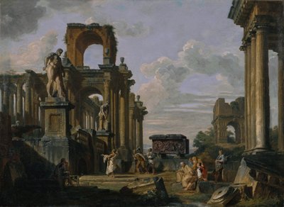 Capriccio van oude architectuur en beeldhouwkunst. door Giovanni Paolo Panini