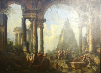 Alexander de Grote voor het graf van Achilles. door Giovanni Paolo Panini