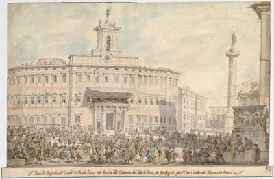 De loterij op Piazza di Montecitorio door Giovanni Paolo Panini