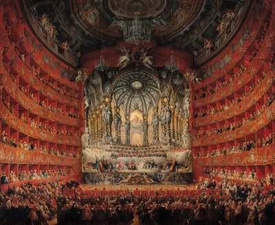 Concert gegeven door Kardinaal de La Rochefoucauld in het Argentijnse Theater in Rome, bij het Huwelijk van Louis de Dauphin, zoon van Lodewijk XV, met Marie-Josephe van Saksen, 1747 door Giovanni Paolo Pannini