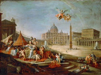 Piazza San Pietro, Rome met een allegorie van de Triomf van het Pausdom door Giovanni Paolo Pannini