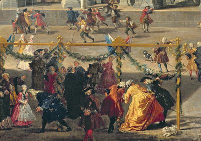 Voorbereiding voor het Vuurwerk op Piazza Navona, Rome, ter Viering van de Geboorte van de Dauphin, 1729 (detail) door Giovanni Paolo Pannini