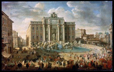 De Trevifontein in Rome Paus Benedictus XIV Bezoekt de Trevifontein in Rome, 18e eeuw door Giovanni Paolo Pannini