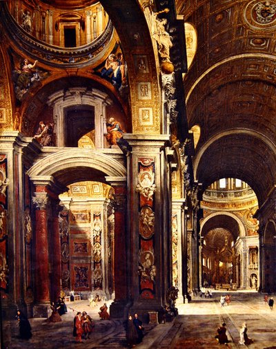 Kardinaal Melchior de Polignac bezoekt de Sint-Pietersbasiliek in Rome, 1730 door Giovanni Paolo Pannini