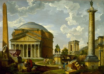 Fantasie Uitzicht met het Pantheon en andere Monumenten van Oud Rome door Giovanni Paolo Pannini