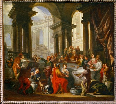 Feest gegeven onder een Ionische zuilengalerij ... door Giovanni Paolo Pannini or Panini