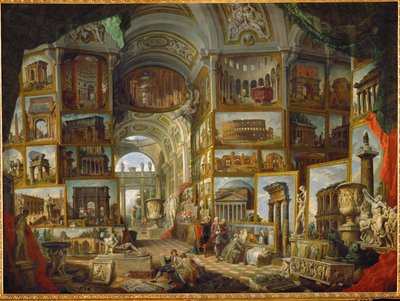 Galerij van beelden van het oude Rome, geschilderd ... door Giovanni Paolo Pannini or Panini