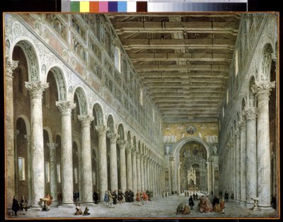 Interieur van de Basiliek van Sint-Paulus buiten de muren in Rome. door Giovanni Paolo Pannini