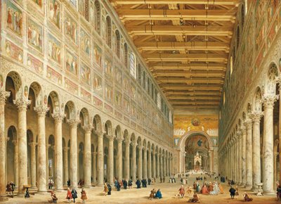 Interieur van San Paolo Fuori le Mura, kijkend naar het altaar door Giovanni Paolo Pannini