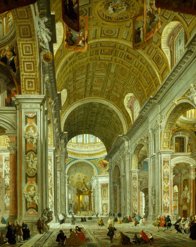 Interieur van de Sint-Pietersbasiliek door Giovanni Paolo Pannini