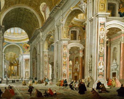 Interieur van de Sint-Pietersbasiliek door Giovanni Paolo Pannini