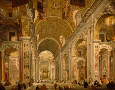 Interieur van de Sint-Pietersbasiliek door Giovanni Paolo Pannini