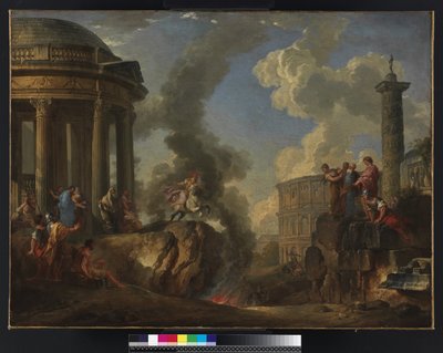 Marcus Curtius springt in de kloof, c.1730 door Giovanni Paolo Pannini