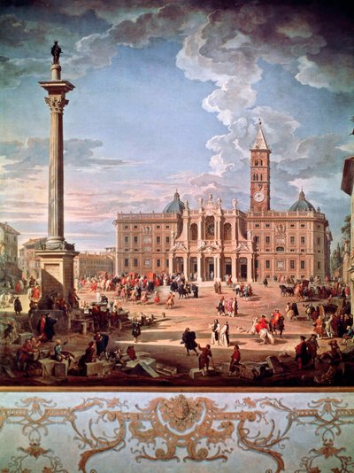 Piazza en Kerk van Santa Maria Maggiore door Giovanni Paolo Pannini