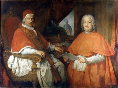 Portretten van paus Benedictus XIV (1675 - 1758) en kardinaal Silvio Valenti Gonzague. Schilderij door Giovanni Paolo Pannini (Panini). 18e eeuw. Museo Nazionale Romano, Rome door Giovanni Paolo Pannini