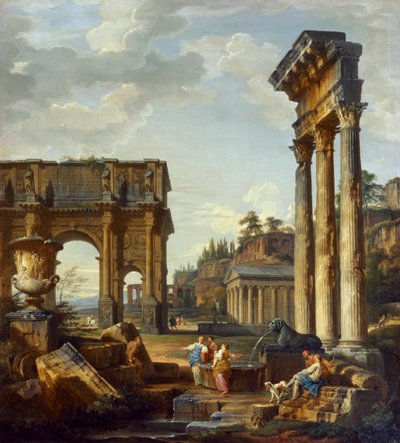 Romeins landschap met de Boog van Constantijn door Giovanni Paolo Pannini