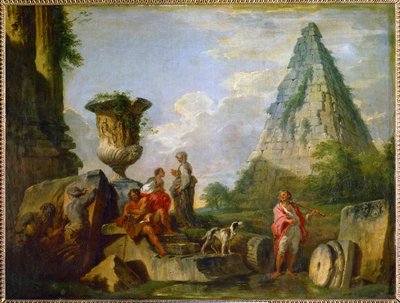 Oude ruïnes met de piramide van Gaius Cestius ... door Giovanni Paolo Pannini or Panini