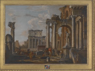 Ruïnes met de tempel van Antoninus en Faustina door Giovanni Paolo Pannini
