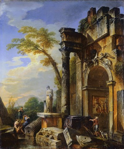 Ruïnes van een Triomfboog in de Romeinse Campagna door Giovanni Paolo Pannini