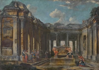 Scène in Romeinse ruïnes door Giovanni Paolo Pannini