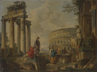 Het Colosseum tussen Romeinse ruïnes door Giovanni Paolo Pannini