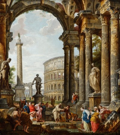 De filosoof Diogenes gooit zijn kom weg door Giovanni Paolo Pannini