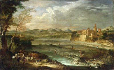 De vallei van Trebbia met het kasteel van Rivalta, ca. 1720 door Giovanni Paolo Pannini