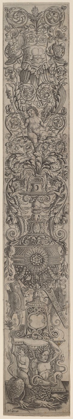 Ornamentpaneel: Triton bereden door een kind door Giovanni Pietro Birago and Zoan Andrea