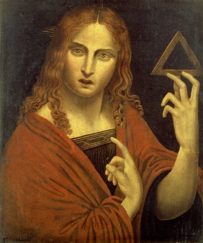 Christus de Verlosser met het symbool van de Drie-eenheid door Giovanni Pietro Rizzoli (school of) Giampietrino