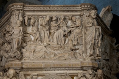 Aanbidding der Wijzen, op de preekstoel in de kerk van Sant